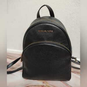 Michael Kors Black Leather Backpack with Gold Accents